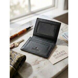 Marino Orlandi Black Leather Bifold Card Case Wallet Genuine Cowhide Small Slim